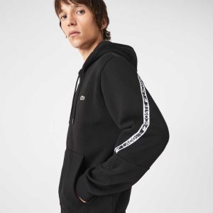 Lacoste Printed Bands Hupullinen Zip Mustat | SGQ-176304