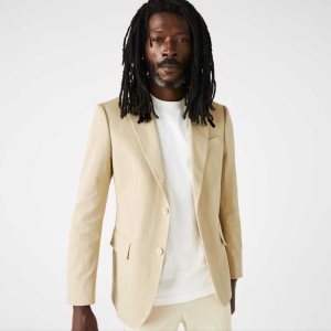 Lacoste Puuvilla And Linen Blend Laskostettu Blazer Beige | FYP-860712