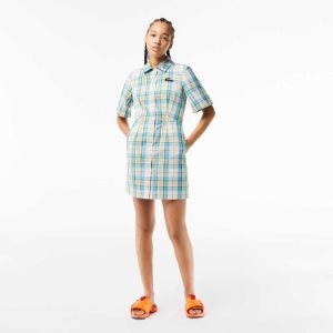 Lacoste Puuvilla Blend Checkerboard Valkoinen Vihreä Sininen Oranssi Valkoinen | SRZ-518627