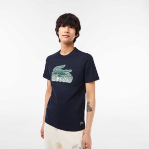 Lacoste Puuvilla Jersey Print T-Shirt Laivastonsininen Sininen | GAT-738192
