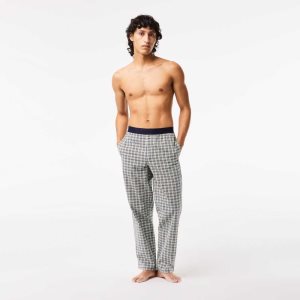 Lacoste Puuvilla Poplin Check Print Pajama Pants Vihreä Laivastonsininen Sininen Oranssi Keltainen | DGN-274069