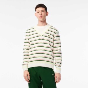 Lacoste Raidallinen French Made V-Neck Valkoinen | AHE-952108