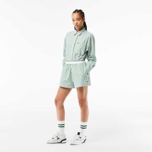 Lacoste Raidallinen Puuvilla Poplin Vihreä Valkoinen | JSL-901786