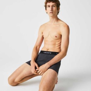 Lacoste Raidallinen Vyötärö Microfiber Trunk 3-Pack Tummanharmaat Punainen Sininen Mustat | CAN-297560
