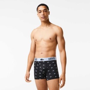 Lacoste Recycled Polyester Jersey Trunk 3-Pack Mustat Tummanharmaat Valkoinen | XET-720536
