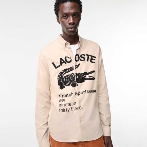 Lacoste Regular Fit Branded Flannel Beige Mustat | ZQU-698253