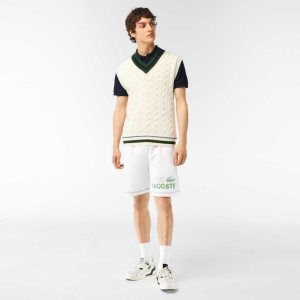 Lacoste Regular Fit Contrast Branding Fleece Valkoinen | THA-185329