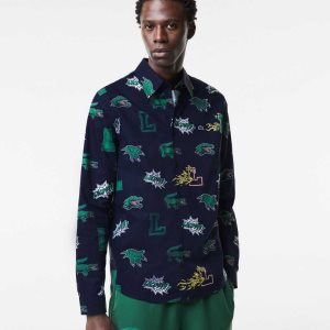 Lacoste Regular Fit Crocodile Print Laivastonsininen Sininen Valkoinen | AFS-849630