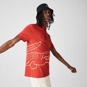 Lacoste Regular Fit Crocodile Print Puuvilla Pique Punainen | EDC-380742