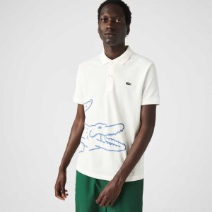 Lacoste Regular Fit Crocodile Print Puuvilla Pique Valkoinen | EQM-286795