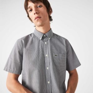 Lacoste Regular Fit Gingham Check Valkoinen Laivastonsininen Sininen | PFJ-257109