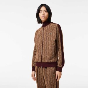Lacoste Regular Fit Monogram Print Zip Beige Viininpunainen | DWU-217093