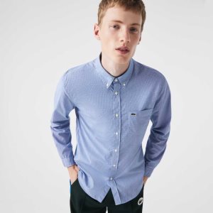Lacoste Regular Fit Puuvilla Poplin Valkoinen Sininen | HBX-540768