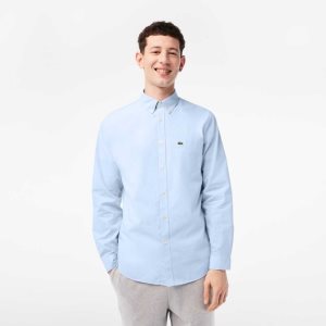 Lacoste Regular Fit Puuvilla Poplin Valkoinen Sininen | SGQ-209365