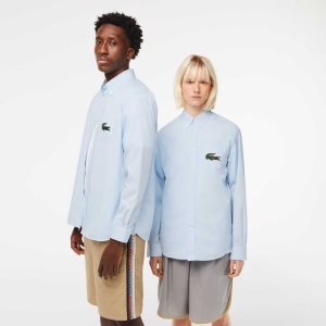 Lacoste Relaxed Fit Large Crocodile Puuvilla Shirt Sininen | IOX-783954
