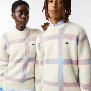 Lacoste Relaxed Fit Tartan Pattern Villa Blend Valkoinen Punainen Sininen | QWT-453287