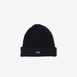 Lacoste Ribbed Knit Beanie Laivastonsininen Sininen | INP-530847