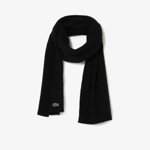 Lacoste Ribbed Villa Scarf Mustat | YAB-683421