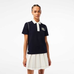 Lacoste SPORT Roland Garros Edition Puuvilla Pique Laivastonsininen Sininen Valkoinen | ASN-046892
