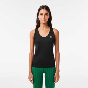 Lacoste SPORT Slim Fit Ribbed Tank Mustat | GSH-916825