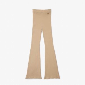 Lacoste Seamless Ribbed Knit Leggings Beige | FPM-437612