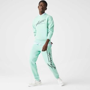 Lacoste Signature And Crocodile Print Puuvilla Fleece Jogging Vihreä | DOW-395701
