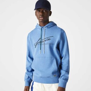 Lacoste Signature Flecked Puuvilla Fleece Hoodie Sininen | BAO-346295