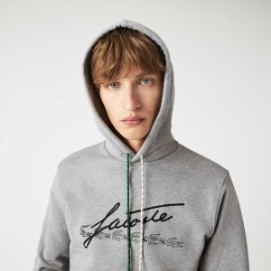 Lacoste Signature Flecked Puuvilla Fleece Hoodie Harmaat | WCM-651098