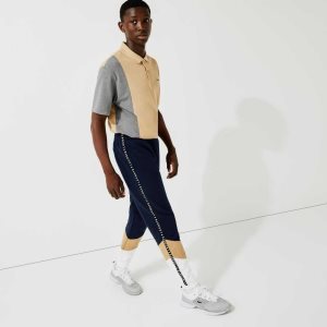 Lacoste Signature Raidallinen Colorblock Fleece Jogging Laivastonsininen Sininen Beige Valkoinen | KXP-531089