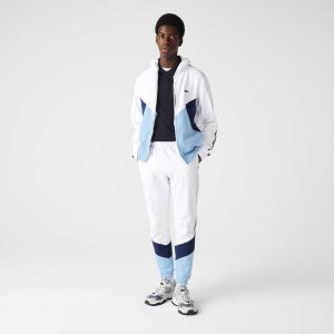 Lacoste Signature Raidallinen Colorblock Fleece Jogging Valkoinen Sininen | XDA-934205