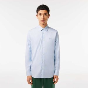 Lacoste Slim Fit Check Stretch Poplin Valkoinen Sininen | EJC-940283