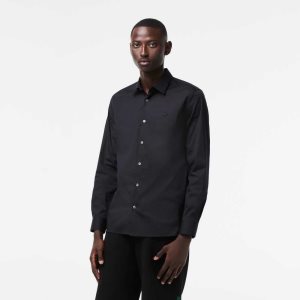 Lacoste Slim Fit French Collar Puuvilla Poplin Mustat | CSJ-946235