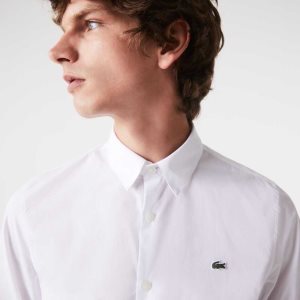 Lacoste Slim Fit Stretch Puuvilla Poplin Valkoinen | NPH-405783