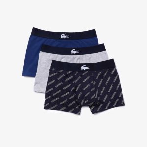 Lacoste Stretch Puuvilla Trunk 3-Pack Laivastonsininen Sininen Valkoinen Harmaat Laivastonsininen Sini | XCM-518602