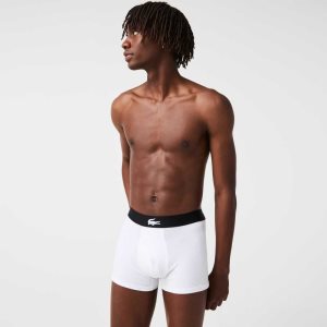 Lacoste Stretch Puuvilla Trunk 3-Pack Mustat Harmaat Valkoinen | POF-401385