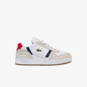 Lacoste T-Clip Tricolor Nahkaiset and Mokka Valkoinen Sininen Punainen | WLE-701358