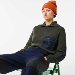 Lacoste Trucker Neck Colorblock Half Zip Khaki Vihreä Laivastonsininen Sininen | HYP-438275