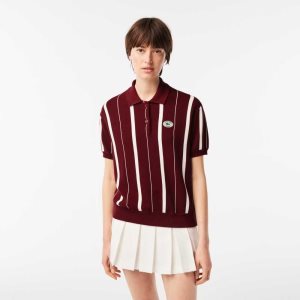 Lacoste Urheilulliset & Rich Raidallinen Polo Collar Viininpunainen Valkoinen | DHO-367149