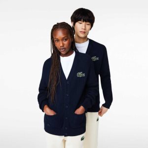 Lacoste V-Neck Organic Puuvilla Cardigan Laivastonsininen Sininen | MEI-602574