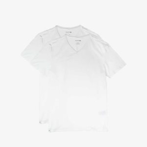 Lacoste V-neck Puuvilla Lounge T-shirt 2-Pack Valkoinen | PJB-193284