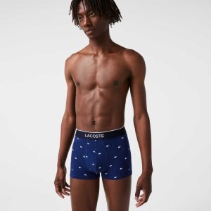 Lacoste Vapaa-ajan Signature Bokserin Trunks 3-Pack Laivastonsininen Sininen Harmaat Punainen | VNF-602987