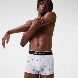 Lacoste Vapaa-ajan Signature Bokserin Trunks 3-Pack Mustat Harmaat | YSI-378456