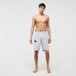 Lacoste Velour Crocodile Puuvilla Fleece Lounge Shorts Harmaat Vihreä | VOD-702835