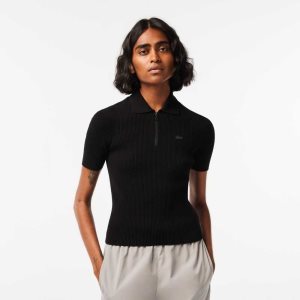 Lacoste Zipped Knit Polo Mustat | AWC-038654